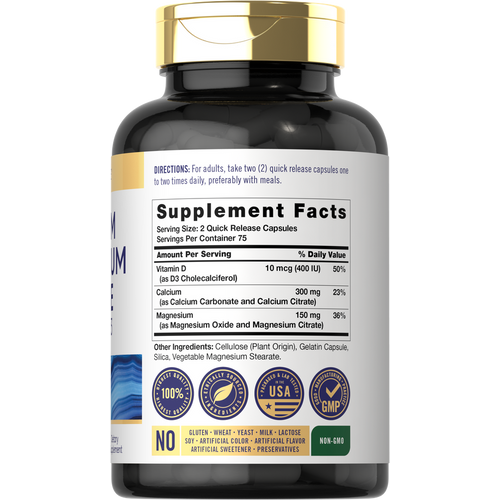 View 2 CL Carlyle Cal-Mag Citrate with D, 150 quick-release capsules viewed on a hand scale.