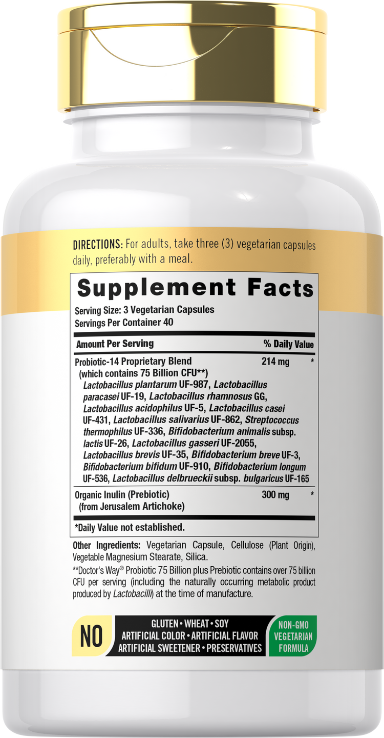 Image of Supplement Facts for Probiotic 75 Billion CFU with 120 Capsules.