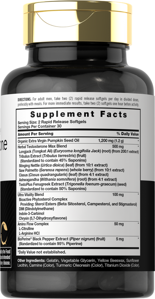 The image shows a bottle of amber-colored rapid release softgels, containing 60 capsules.