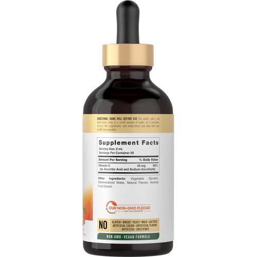 View 2 Carlyle Vitamin C Liquid in a 4 fl oz bottle placed on a hand scale for measurement, showcasing its compact and portable size.