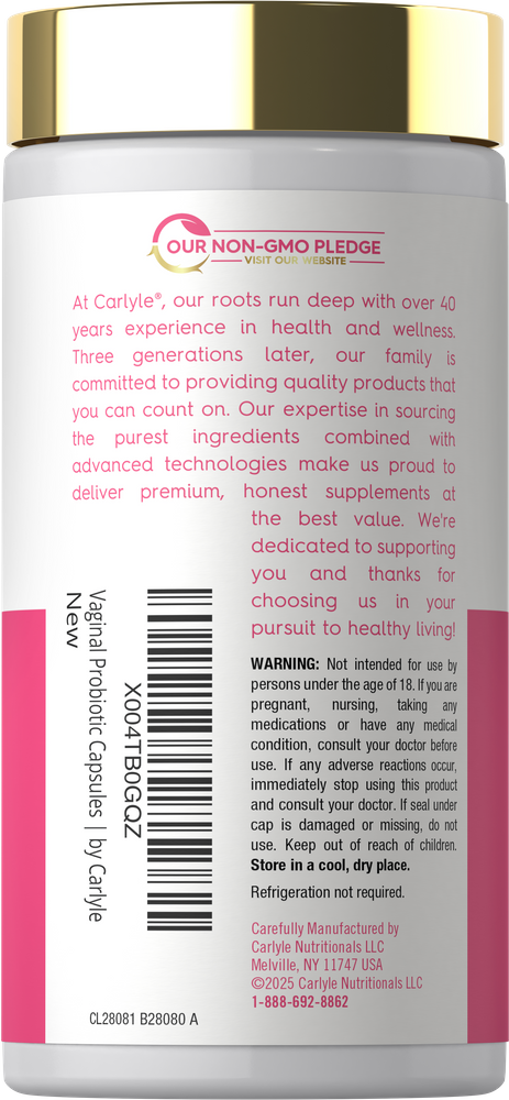 A hand holding a bottle of Vaginal Ultimate Flora Probiotic, containing 60 capsules, emphasizing size and scale.