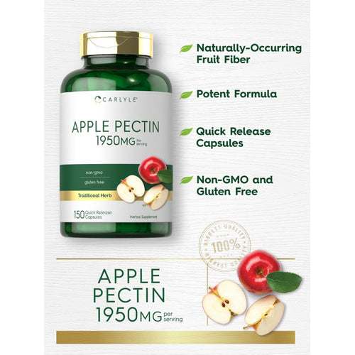 View 3 Carlyle Apple Pectin 1950mg, 150 capsules in quick release form, shown on a hand scale.