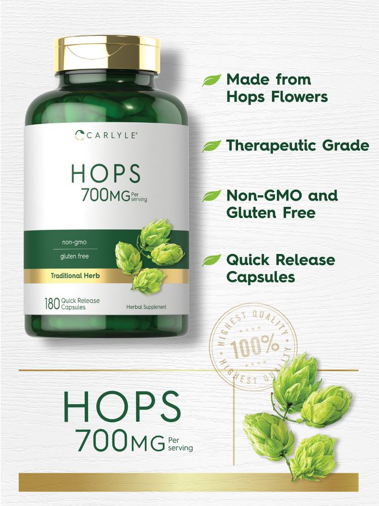 Carlyle Hops provides 700mg per serving in 180 quick release capsules, ideal for easy consumption and effective supplementation.