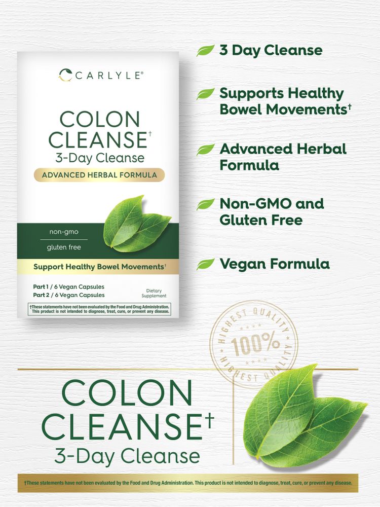 Hand holding Colon Cleanse 3-Day Cleanse, 12 Vegan Capsules on a scale with a bulk quantity.