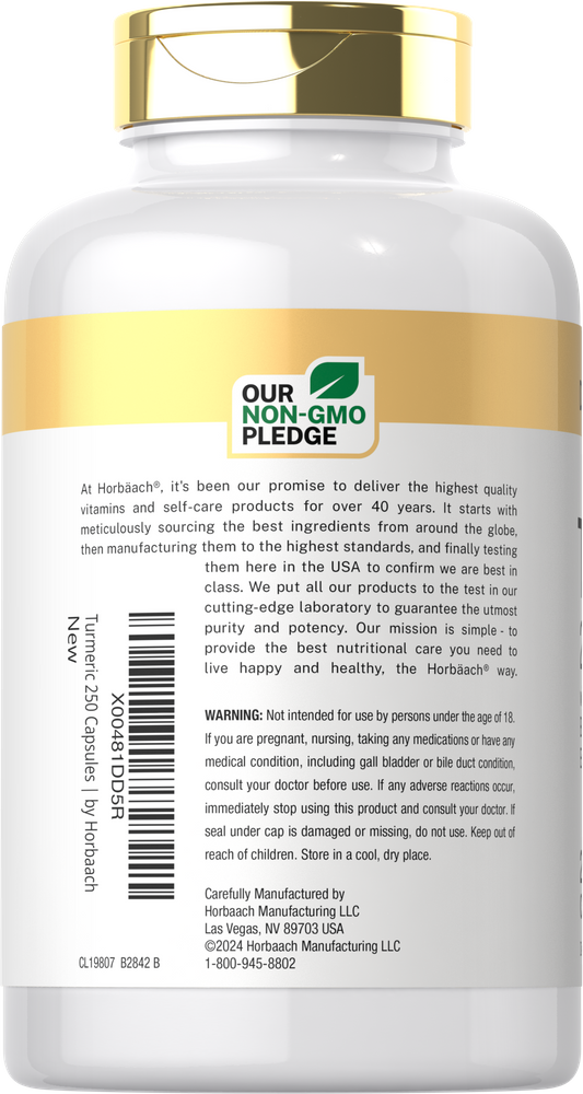 CL Doctors Way Turmeric 2000mg 250 Capsules bottle featuring 'Our Non-GMO Pledge' logo.