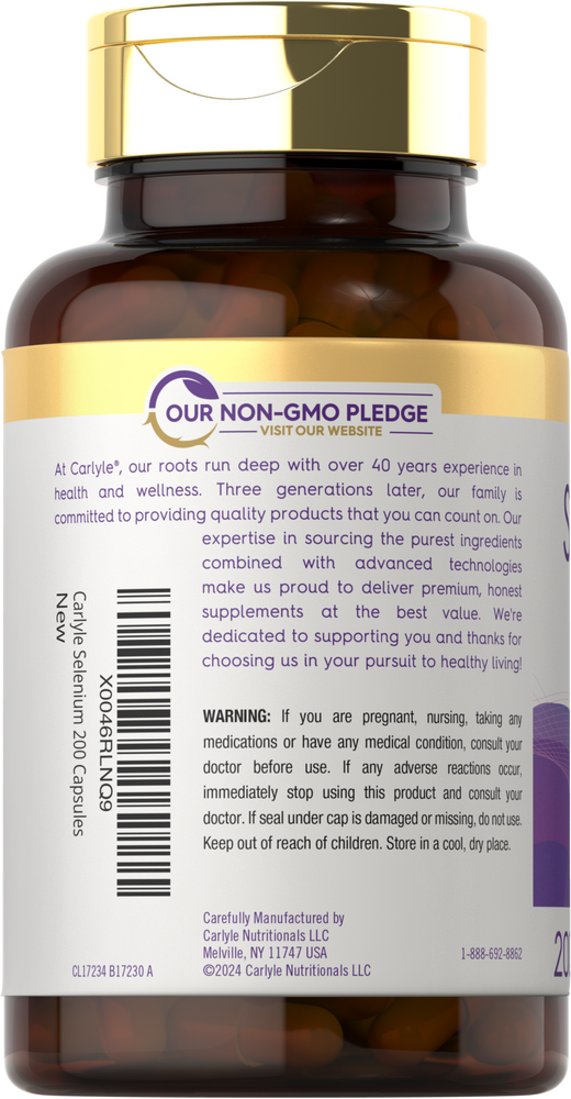 A hand holding a Carlyle Selenium 200 Capsules bottle on a scale for weight comparison, emphasizing product quantity.