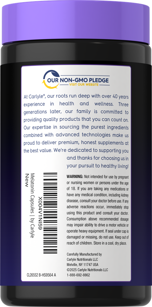 A bottle of CL Melatonin Mag Gly 5 in 1 containing 120 capsules is held on a hand scale.