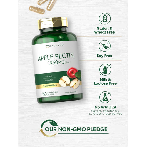 View 4 Carlyle Apple Pectin 1950mg, 150 Quick Release Capsules in a bottle with additional loose capsules shown.