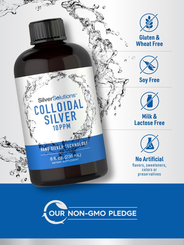 Colloidal Silver bottle: Gluten & Wheat Free, Soy Free, Milk & Lactose Free, No Artificial Flavors/Sweeteners/Colors/Preservatives