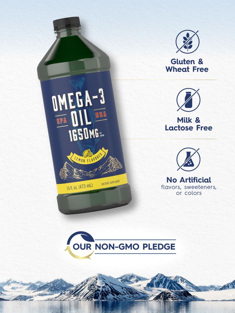 This is a lemon flavored Omega-3 Oil bottle containing 16 fl. oz. (473 mL) with 1650 mg Omega-3 per serving.