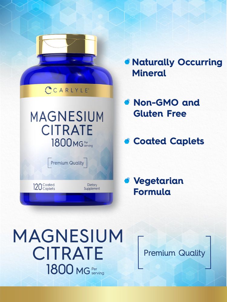 Image of Magnesium Citrate 1800 mg per serving caplets.