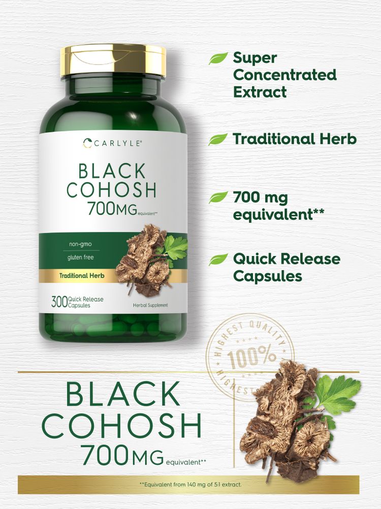Carlyle Black Cohosh 700 mg Quick Release Capsules, 300 count. Traditional herb with super concentrated extract.