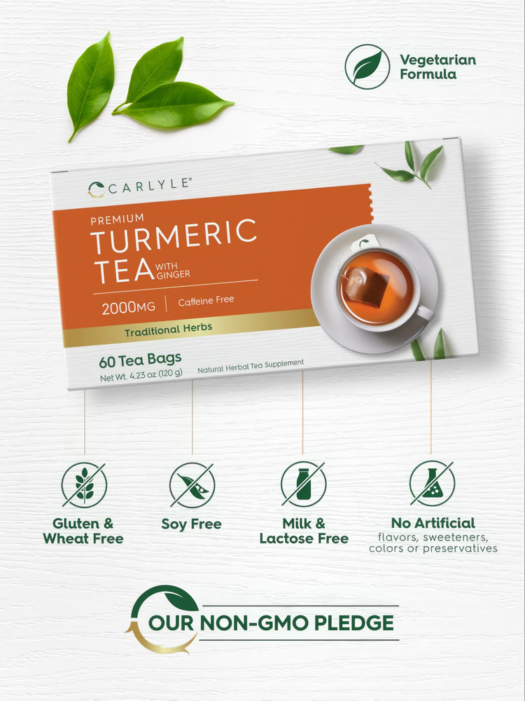 Turmeric Tea: Vegetarian Formula, Gluten & Wheat Free, Soy Free, Milk & Lactose Free, No Artificial Flavors/Sweeteners/Colors/Preservatives, Non-GMO