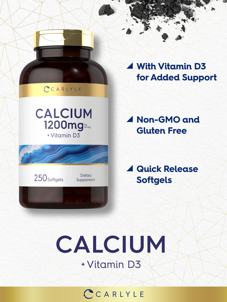 Calcium 1200 mg with Vitamin D3, 250 softgels; a dietary supplement per serving.