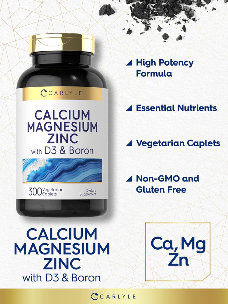 Graphic shows High Potency Formula, Essential Nutrients, Vegetarian Caplets, Non-GMO and Gluten-Free.