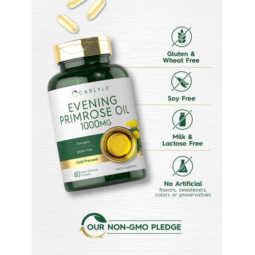 View 5 A hand holding Evening Primrose Oil 1000MG Quick Release Softgels, showing the bulk quantity and scale of the product.