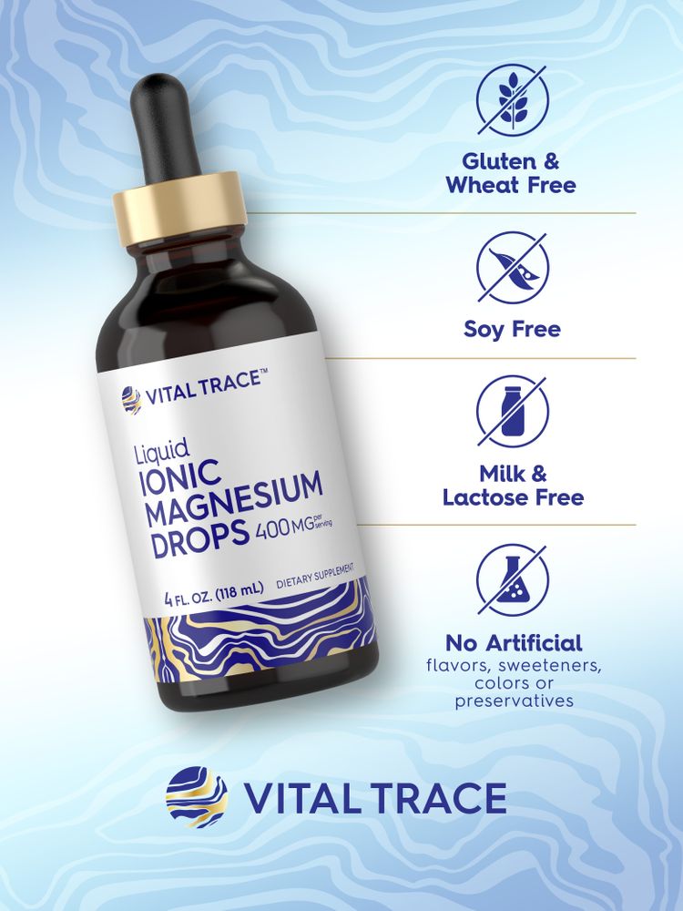 Liquid Ionic Magnesium bottle: Gluten & Wheat Free, Soy Free, Milk & Lactose Free, No Artificial Flavors/Sweeteners/Colors/Preservatives