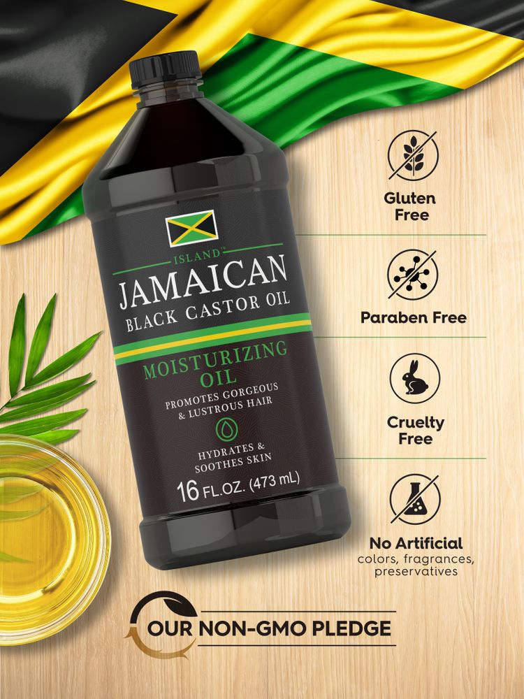 Jamaican Black Castor Oil bottle: Gluten Free, Paraben Free, Cruelty Free, No Artificial Colors/Fragrances/Preservatives, Non-GMO
