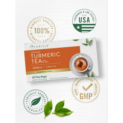 View 5 Pack of 60 Premium Turmeric Tea with Ginger bags, 2000MG, Net Weight 4.23 oz (120 g).