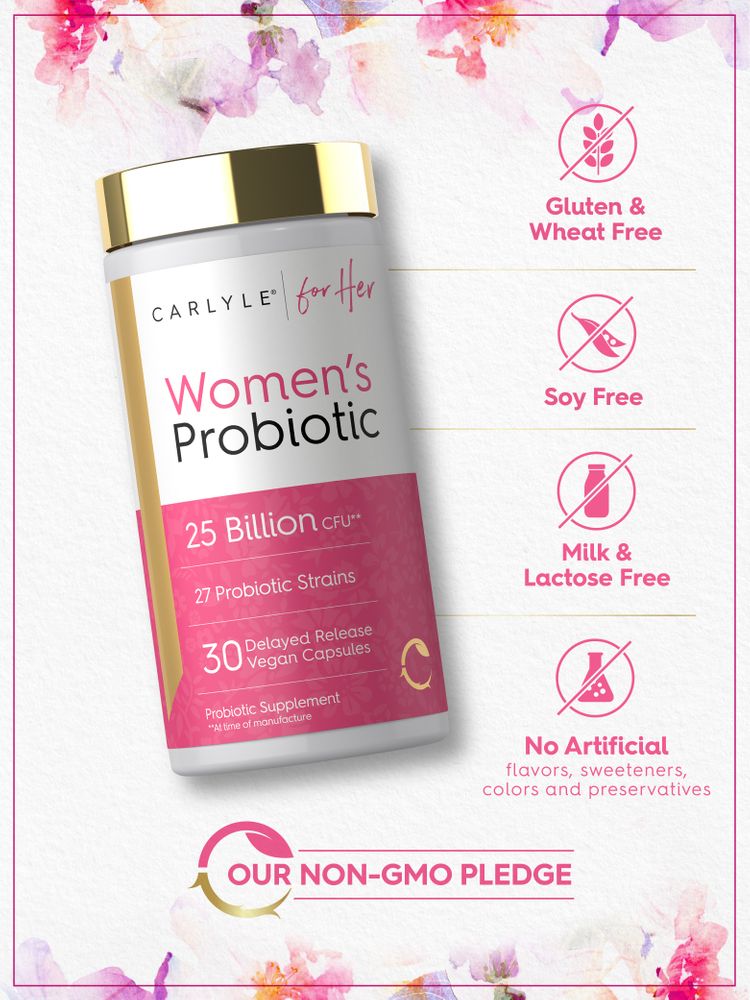 Women's Probiotic bottle: Gluten & Wheat Free, Soy Free, Milk & Lactose Free, No Artificial Flavors/Sweeteners/Colors/Preservatives, Non-GMO