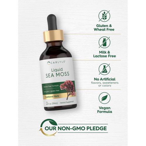 View 5 Bottle of Sea Moss Liquid: Gluten & Wheat Free, Milk & Lactose Free, No Artificial Flavors, Vegan Formula.