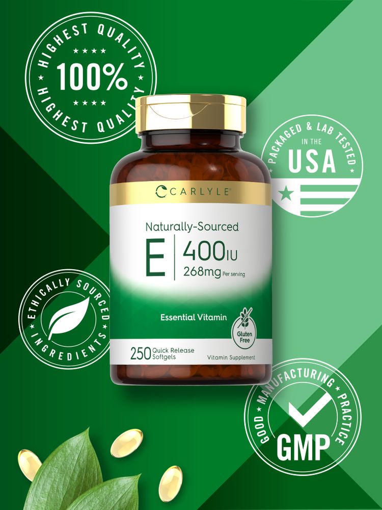 Golden yellow Carlyle Natural Vitamin E 400 IU 268 mg Quick Release Softgels on bulk scale.