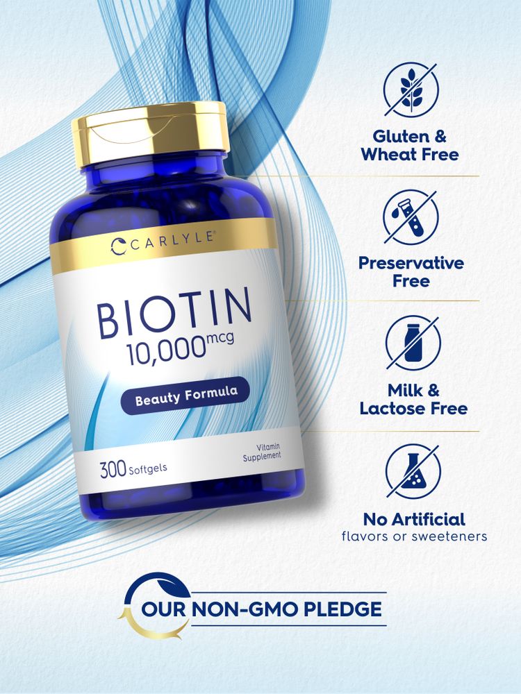 Biotin 10,000 mcg Beauty Formula Softgels shown on a hand scale, highlighting their bulk size for easy measurement.