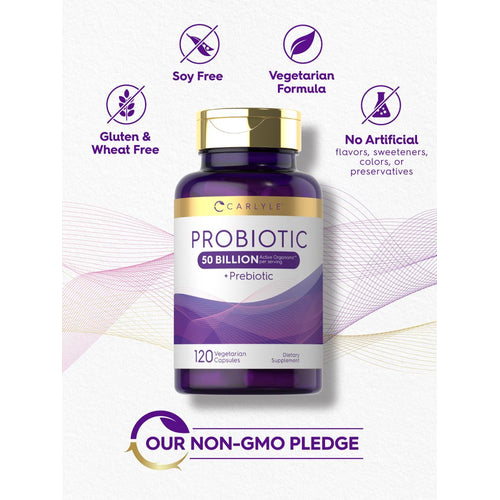 View 5 Probiotic supplement with 50 billion active organisms per serving and 120 vegetarian capsules.