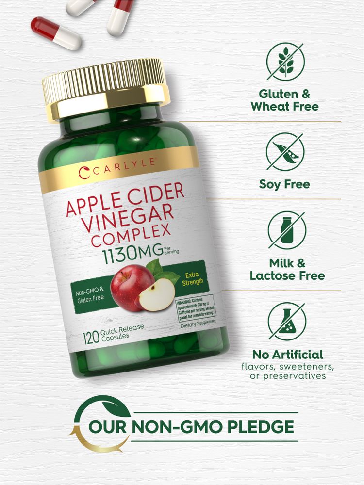 Quick release capsules provide 1130MG of Apple Cider Vinegar Complex per serving.