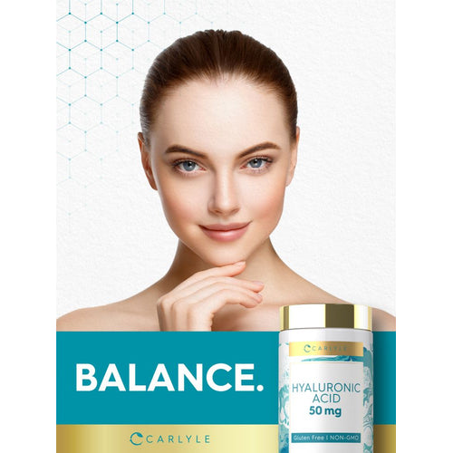 View 6 A bottle of Hyaluronic Acid 50 mg with 90 capsules shown on a scale in a hand.