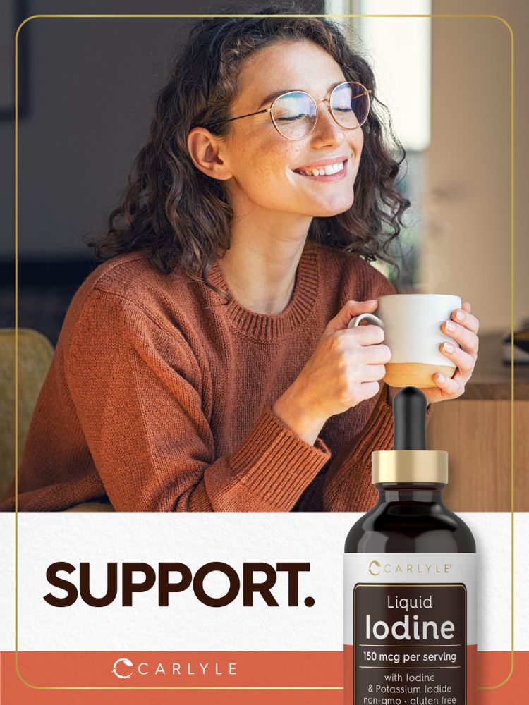 Carlyle Liquid Iodine bottle containing 150 mcg per serving, 4 fl oz.