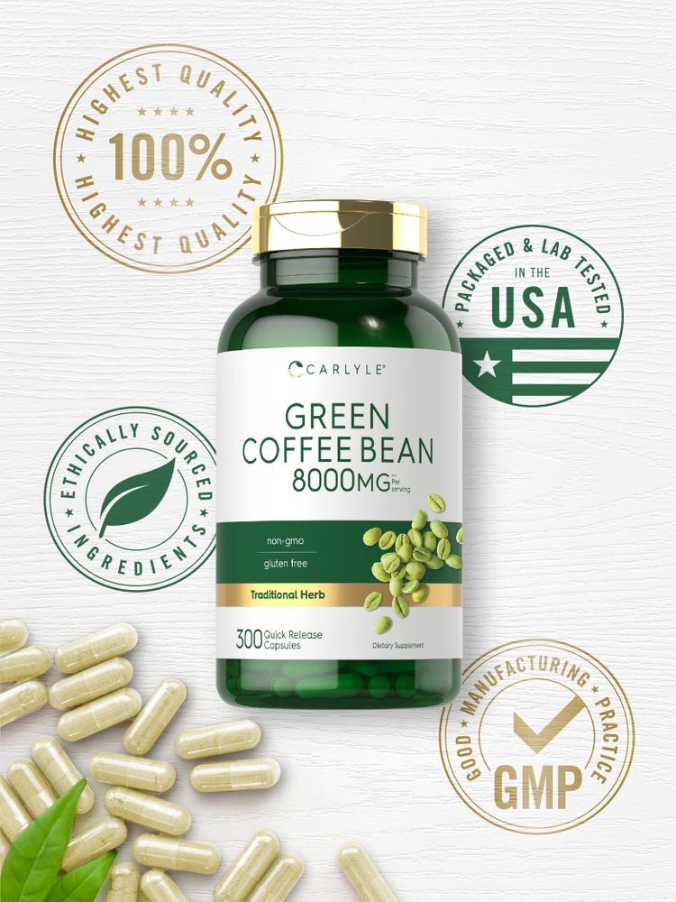 Bulk scale of 300 green coffee bean capsules with quick release feature on a hand scale.