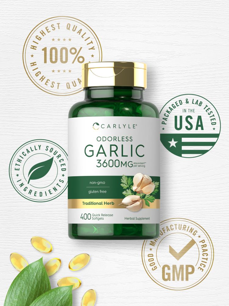 A large quantity of yellow Odorless Garlic 3600 mg Quick Release Softgels on a scale.
