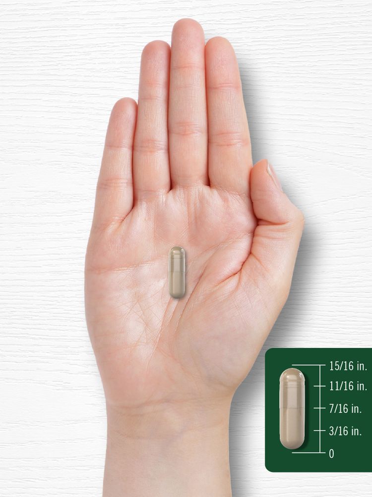 A 15/16 inch capsule on a hand scale shown in bulk scale context.