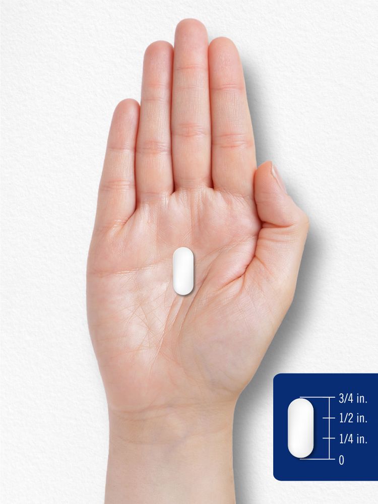 A white tablet, approximately three-quarters of an inch long, is depicted on a bulk scale under the name hand_scale.