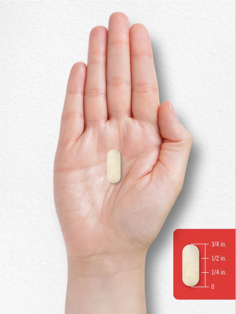 Tablet measuring 3/4 inch is shown on a hand with a size guide indicating 3/4 inch.