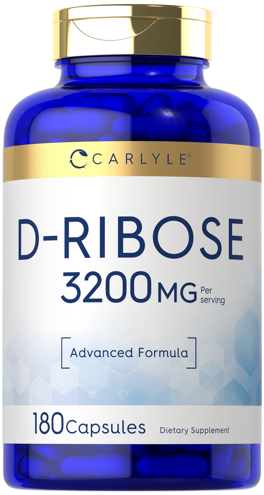 Hand holding D-Ribose 3200 mg, 180 capsules bottle, showing size and packaging for customer review.