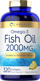 Carlyle Omega-3 Fish Oil 2000MG offers 320 softgels, showcasing a large quantity ideal for users desiring a bulk purchase.
