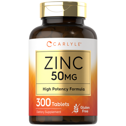 View 1 A bottle of Carlyle Zinc 50 mg with 300 tablets showcased, highlighting its quantity and dosage.