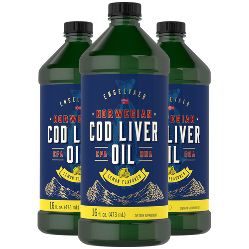 View 1 Three bottles of Norwegian Cod Liver Oil, Lemon Flavored, 16 fl. oz. each, with EPA and DHA.