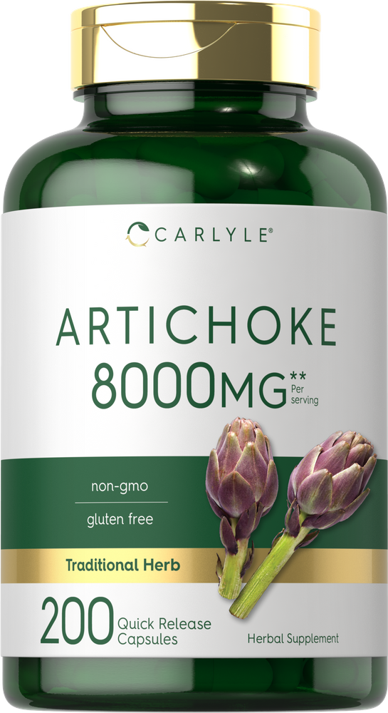 Hand holds a scale weighing 200 Artichoke 8000 mg quick release capsules, highlighting the bulk quantity of the supplement.