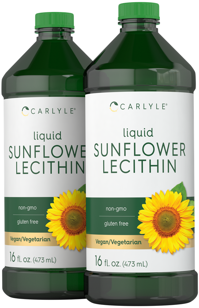 Two 16 fl. oz. (473 mL) bottles of Liquid Sunflower Lecithin are shown.