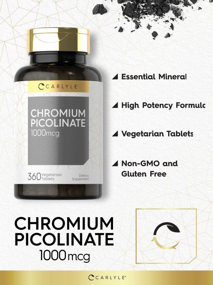 Chromium Picolinate supplement: 1000mcg, 360 vegetarian tablets in a bulk bottle.