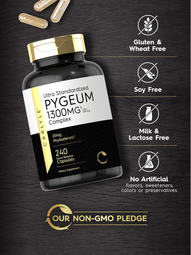 A hand holding multiple light brown Pygeum 1300mg Quick Release Capsules.