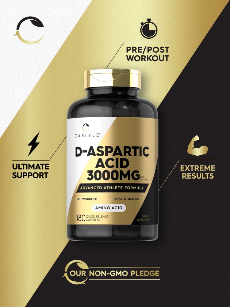 D-Aspartic Acid 3000mg per serving, 180 capsules with quick release.