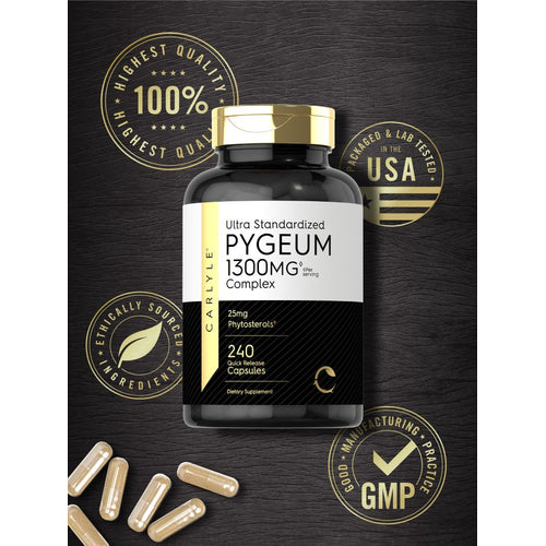 View 5 Hand holding Pygeum 1300 mg Quick Release Capsules, indicating supplement's scale in bulk packaging.