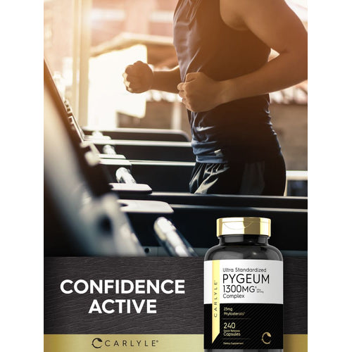 View 6 Man running on a treadmill with a Carlyle Pygeum 1300mg Complex bottle nearby.