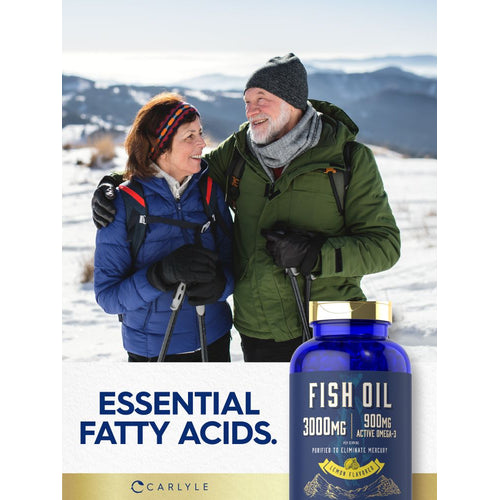 View 6 Hand holding a bottle of Fish Oil 3000mg Softgels on a scale. Perfect for monitoring supplement intake and maintaining a healthy lifestyle.