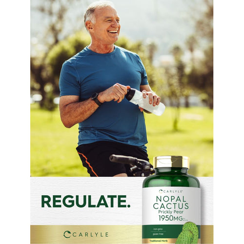 View 6 Smiling older man on a bicycle holds a water bottle and Carlyle Nopal Cactus Prickly Pear bottle.