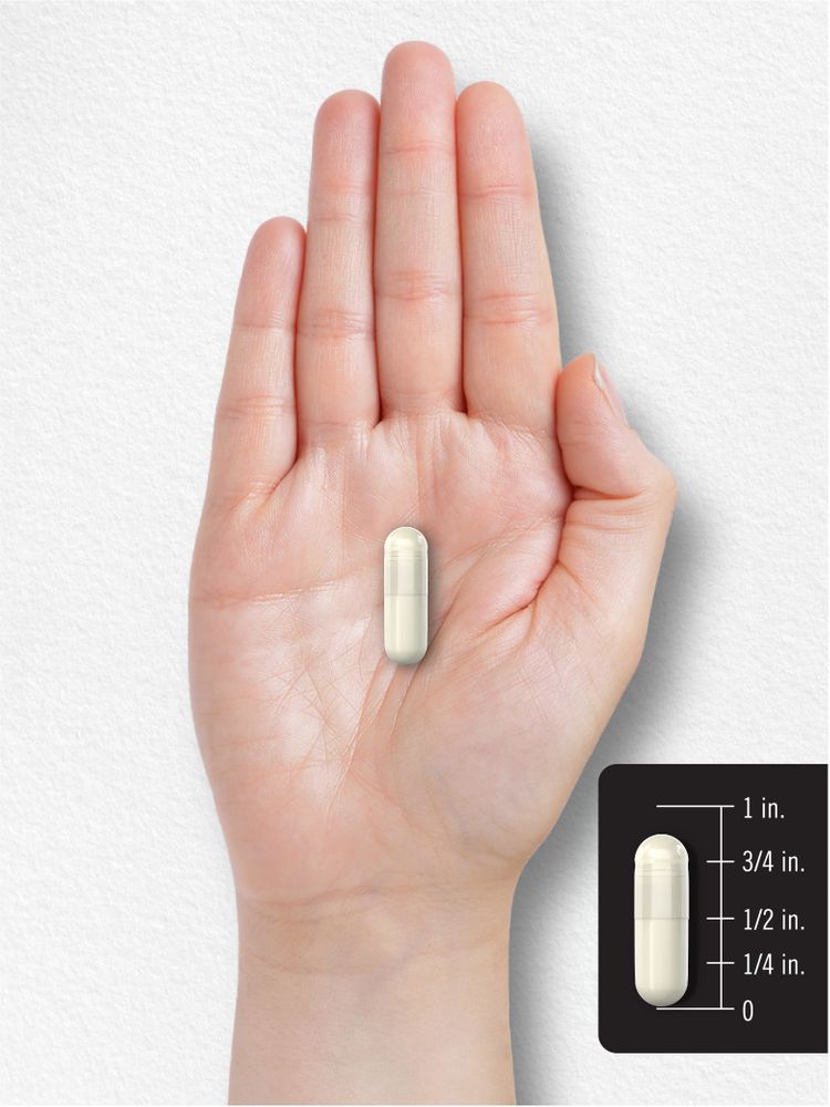 Image of a small capsule that is three-fourths of an inch in length.